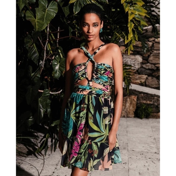 NWT PATBO Tropicalia Palm Cut Out Convertible Mini Dress in Black size L - Picture 16 of 16